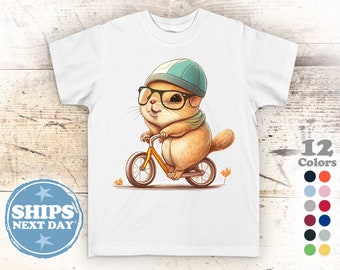 Toddler T-Shirt - Cute Bicycling Gerbil TShirt - Cotton Funny Tee | Girl T Shirt | Boy T Shirt | Youth Shirt | Gender Neutral Retro Gift