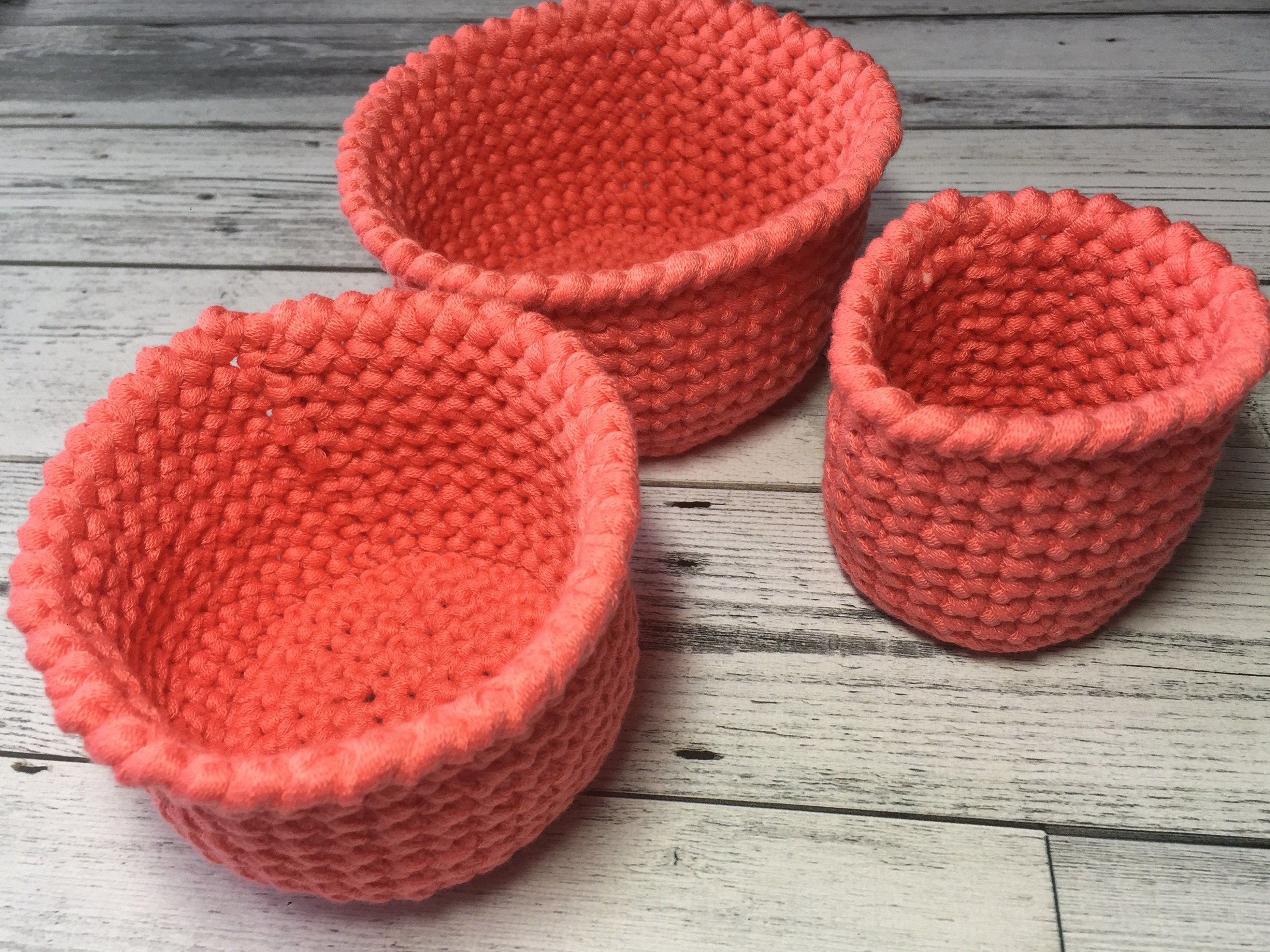 Conjunto de cestas de anidamiento de ganchillo de melocotón | Etsy