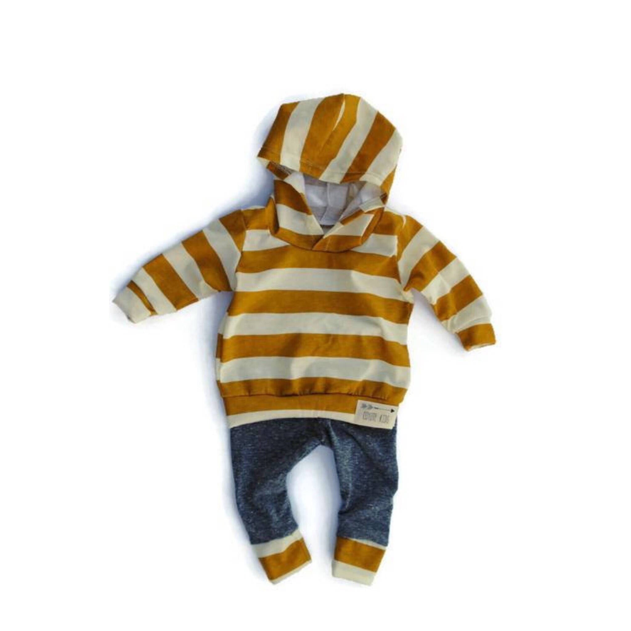 Mustard Stripes Baby Boy Outfit Hoodie and Leggings Set Etsy