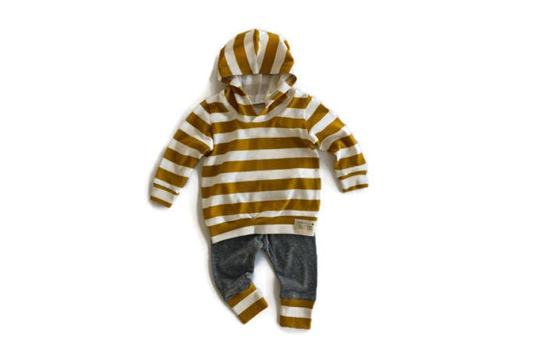 Mustard Stripes Baby Boy Outfit Hoodie and Leggings Set Etsy