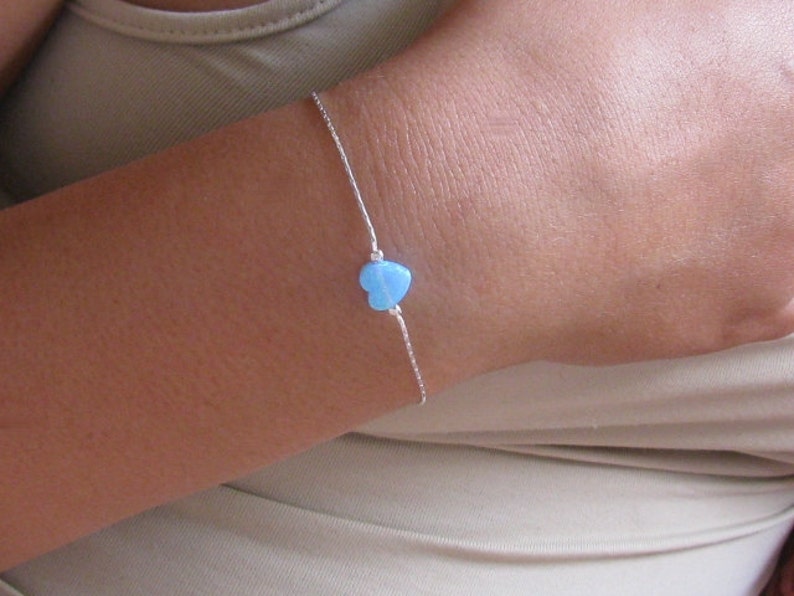 sterling silver bracelet Opal bracelet opal heart bracelet dainty bracelet luck tiny bracelet silver bracelet bridesmaid gift