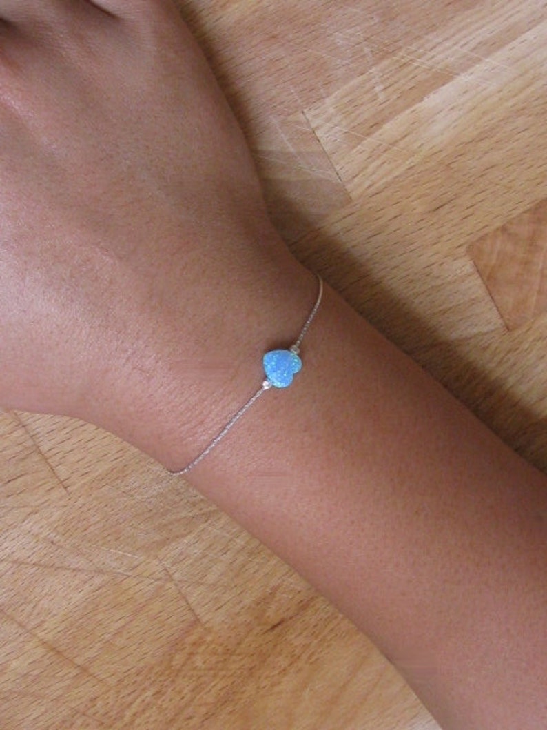 sterling silver bracelet Opal bracelet opal heart bracelet dainty bracelet luck tiny bracelet silver bracelet bridesmaid gift