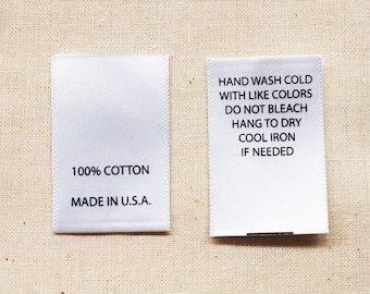 100 PRINTED CARE LABELS Machine Wash Warm.. 1 x 1.5 Nylon Care Garment Labels For Clothing