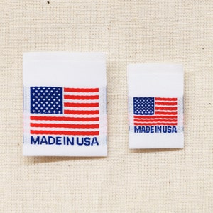 High Quality Woven Flag Labels for Clothing with &quot;Made in USA&quot; - Center Fold - White Color - 100 Pcs
