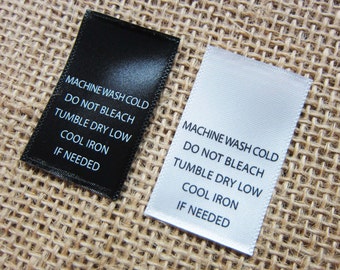 Printed Satin Care Clothing Labels- Machine Wash Cold - 1" (W) x 1.5" (H) - Straight Cut Labels - Black or White Color - 100 PCS