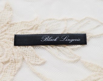 Custom Printed Satin Clothing Label - Include Your Own Text - Black Labels with White Print - 500 Pcs