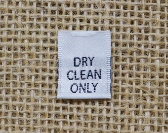 Woven Dry Clean Only Tab - White Clothing Label with Black Letters - Centerfold - 50 pcs or 100 pcs