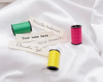Fabric name tag, Natural Cotton, personalized - 10 mm x 50 mm ,PRE CUT