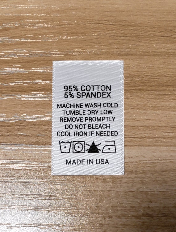 Sew-In Printed Fabric Care 100% Polyester - MADE IN U.S.A. Size Clothing  Labels