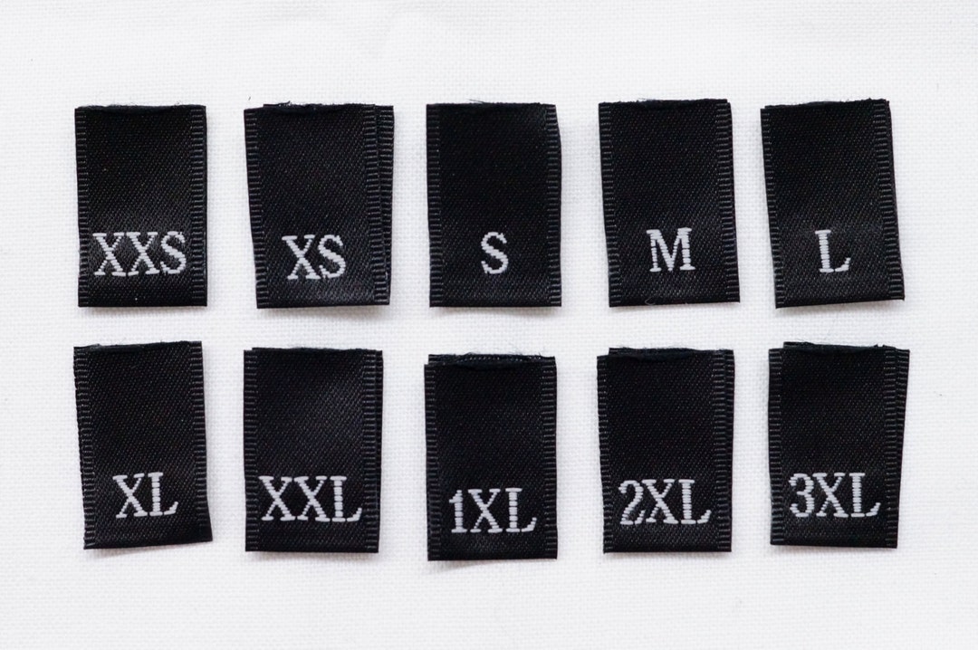 Woven Size Tabs Black Clothing Labels With White Letters Adult/lettered ...