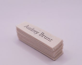 Fabric name tag, Organic Natural Cotton, personalized - 13 mm x 50 mm - 61 PCS PER ORDER