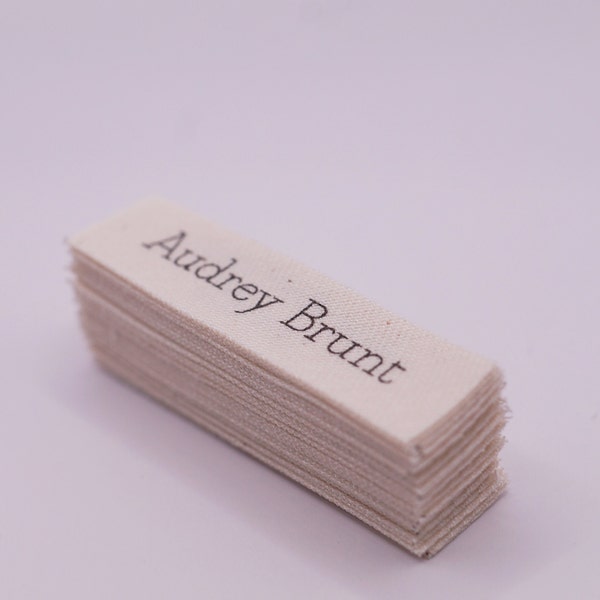 Fabric name tag, Organic Natural Cotton, personalized - 13 mm x 50 mm - 61 PCS PER ORDER