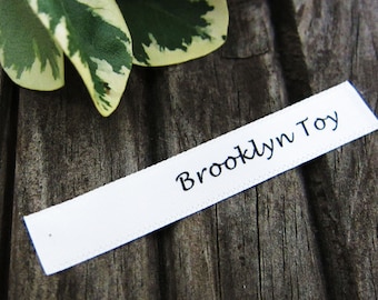 Custom Printed Satin Clothing Label - Include Your Own Text - White Labels with Black or Charcoal Gray Print - Straight Cut/No Folds