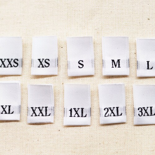 Printed Satin Size Tabs White Clothing Labels With Black Etsy