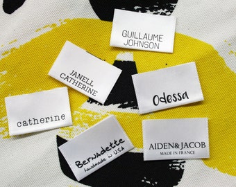 High Quality Custom Printed Satin Label - High Resolution Print- White Labels w/ Black Print - Center Fold - PRE-FOLDED