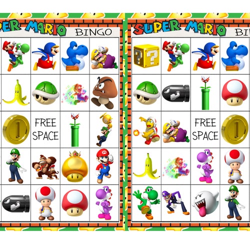 Super Mario Brothers Bingo 20 Cards Printable - Etsy
