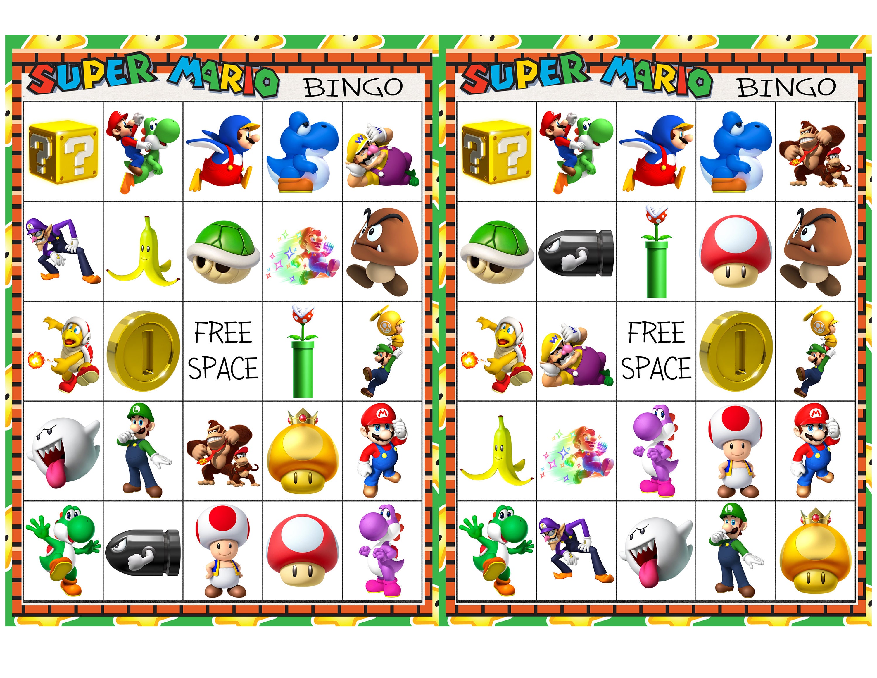 Super Mario Brothers Bingo 20 cards printable - Etsy Nederland