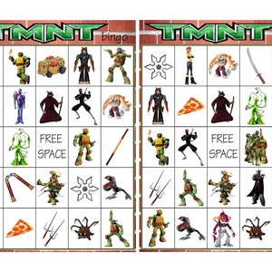 10 tarjetas de bingo de TMNT