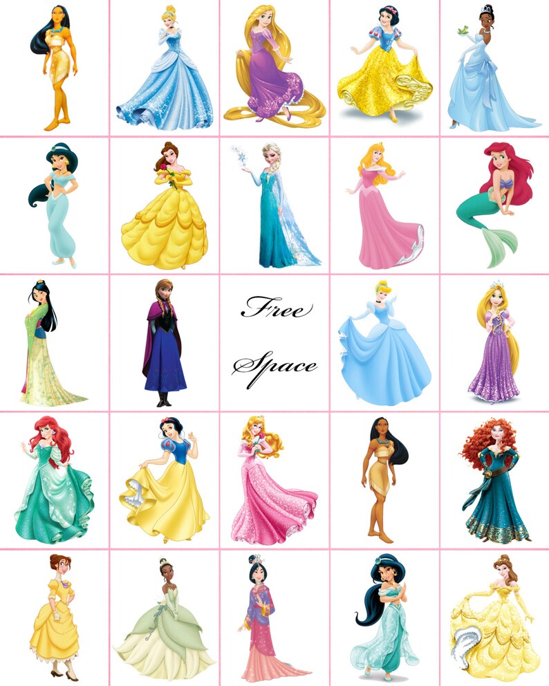 Princess Bingo 12 Card Etsy