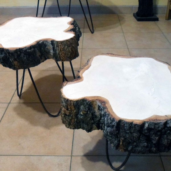 Table basse bois,  coffee table, table bouleau, birch table, table ronde, round table