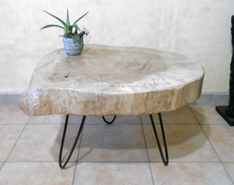 Table low wood, coffee table, Oak oak table bark, round table, round table