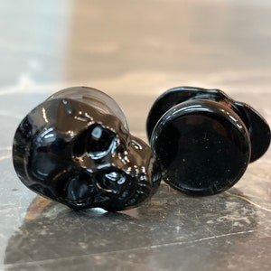 Skull Design Ear Plugs Pair Of Skull Front Design Pyrex Glass - Foto 12