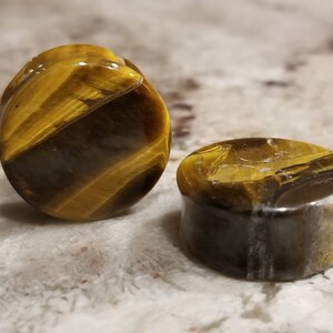 Double Flare Tiger Eye Stone Plugs (pair)