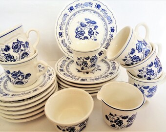 blue white tea set