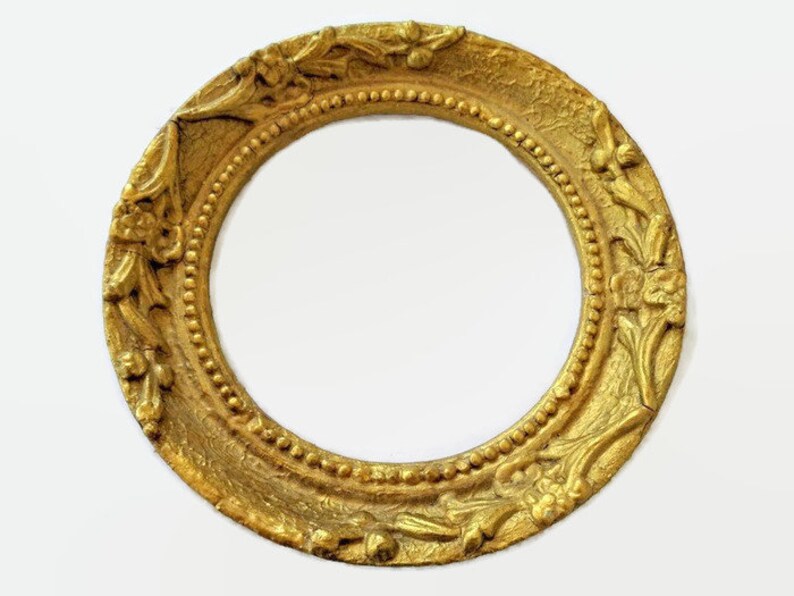 Gold Circle Picture Frame Round Photo Wood Plaster Image 0