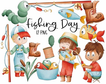 Fishing Day Clipart Graphics | digital illustration | Doodle | Commercial License | Autumn | Critters | Decoration | fall