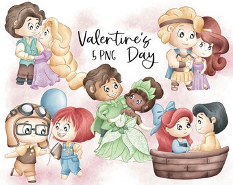 Valentine's Day Couples Clipart Graphics | Valentines Princess | Digital Illustration | Commercial License | Frozen Inspired |