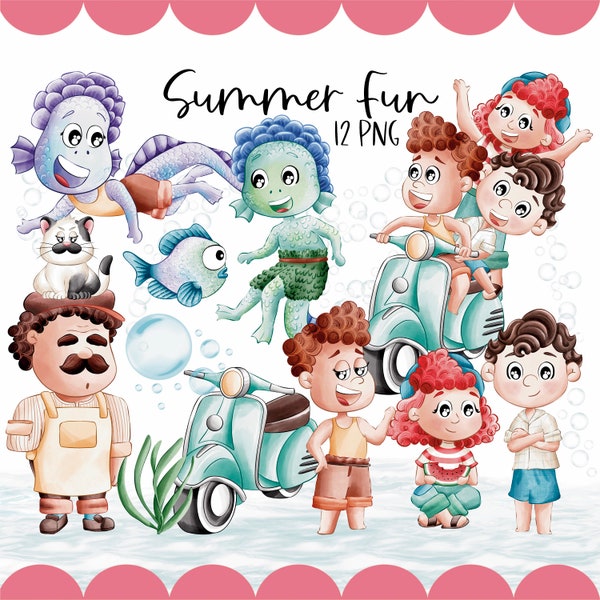 Summer Fun Kids 300dpi Clipart Graphics | Digital Illustration with Commercial License | By the Sea | Italian Summer | Nomad Life |