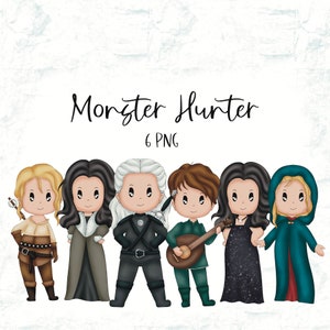 Monster Hunter TV Show Clipart | Uroczy cyfrowy PNG | Rysunek inspirowany postacią | Licencja komercyjna | Clipart akwarelowy