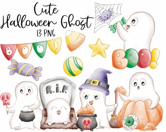 Cute Halloween Ghost | Chibi Characters | 300 dpi Digital Png | Digital Drawing | Birthday Decoration | PNG/SVG files