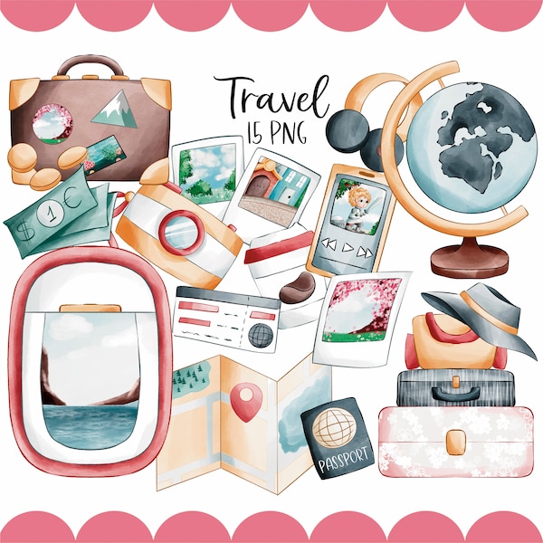 Summer Travel 300dpi Clipart Graphics | Digital Illustration with Commercial License | Around the World | Summer Fun | Nomad Life |