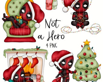 Christmas Deadpool Clipart Graphics | Digital Illustration | Doodle | Commercial License | Sublimation PNG | Christmas Cards