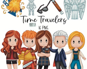 Time Travelers Set 2 Clipart Graphics | digital illustration | Doodle | Commercial License | Space Travel | kids | Decoration