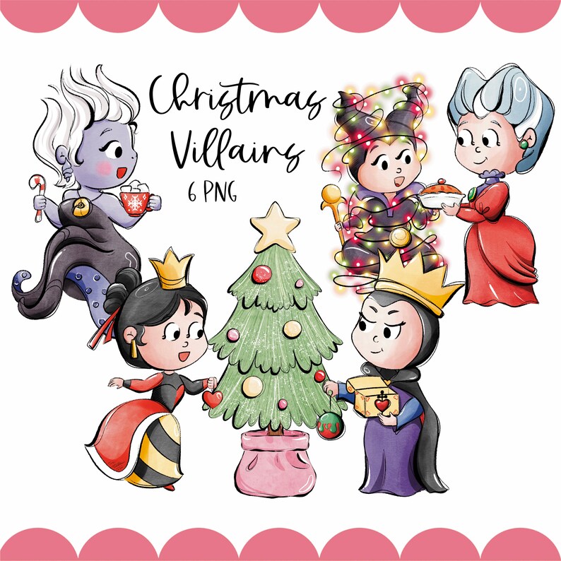 Christmas Villains Clipart Graphics Valentines Princess 300 dpi Digital Illustration Commercial License image 1