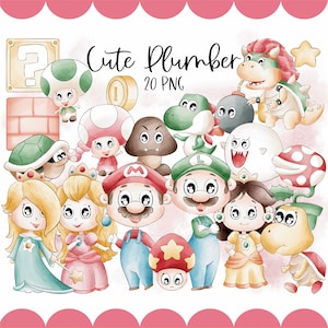 Plumber Inspiration Clipart | 300 dpi Digital Illustration | Brothers | Princess | Video Games | Birthday Decorations