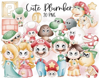 Plumber Inspiration Clipart | 300dpi Digital Illustration | brothers | Princess | Video Games | Birthday Decorations
