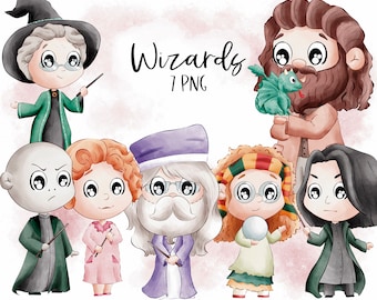 Wizard Characters Clipart | 300 dpi Digital Illustration | Doodle | Commercial License | Magic | Witch | Castle |