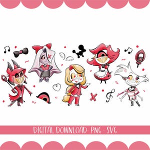 Süße Hazbin Hotel Charaktere Clipart | 300 dpi Digitale Illustration | Kommerzielle Lizenz | Charlie | Alastor | Engel |