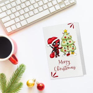 Christmas Deadpool Clipart Graphics Digital Illustration Doodle Commercial License Sublimation PNG Christmas Cards image 2