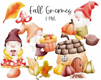 Fall Gnomes Clipart Graphics | 300 dpi Digital Illustration | Commercial License | Autumn | Cottage | Decorations
