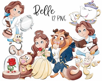 Belle Inspired Clipart | 300 dpi Digital Illustration | Doodle | Commercial License | Bookworm | Princess | Beast