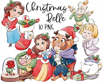 Christmas Belle Inspired Clipart | 300 dpi Digital Illustration | Doodle | Commercial License | Bookworm | Princess | Beast