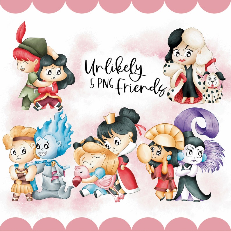 Unlikely Friends Clipart Graphics Valentines Princess Digital Illustration Commercial License Frozen Inspired image 1