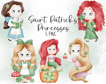 Saint Patrick's Princesses Clipart Graphics | Digital Illustration with Commercial License | Decorations | Green | Luck | Gifts