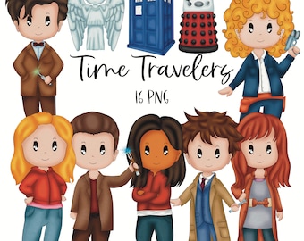 Time Travelers Clipart Graphics | Digital Illustration | Doodle | Commercial License | Space Travel | Children | Decoration