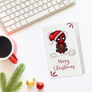Christmas Deadpool Clipart Graphics Digital Illustration Doodle Commercial License Sublimation PNG Christmas Cards image 4
